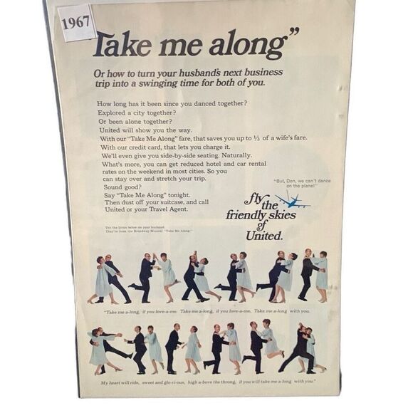 Vintage 1967 United Airlines Take Me Along Ad Advertisement - Picture 4 of 4